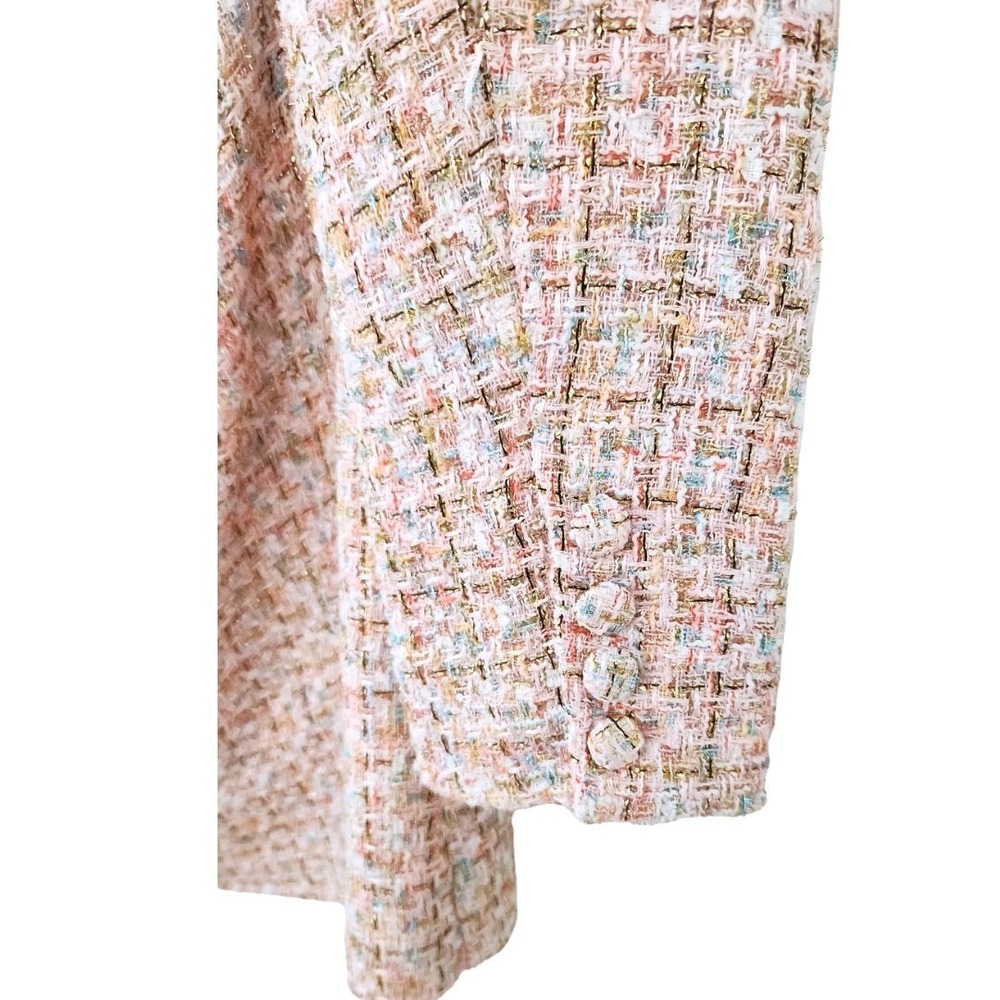 Self-Portrait Tweed Boucle Mini Dress Pink Gold Sequin Long Sleeve Suit Blazer 8 - Picture 11 of 12